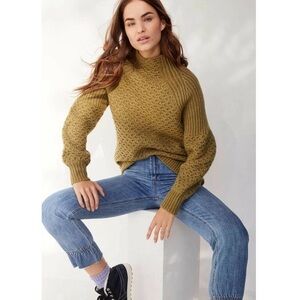 Anthropologie Bia Mock Neck Alpaca Blend Tunic Sweater in Olive Green Sz S